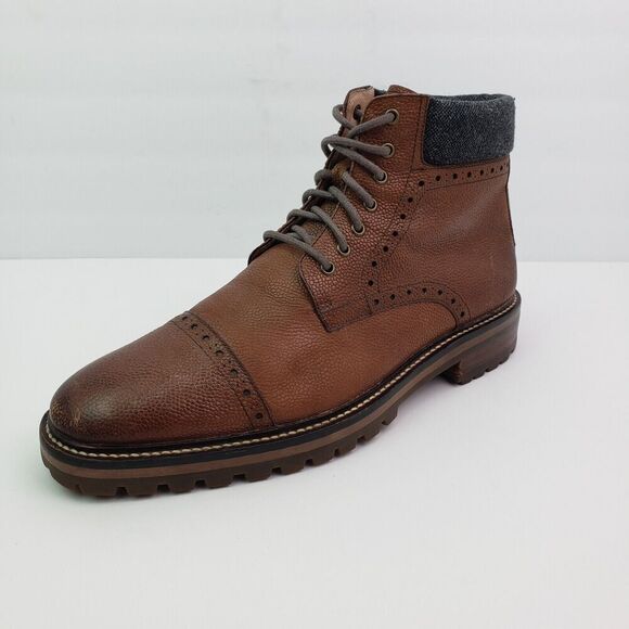 Warfield & Grand Darren Mens Size 8.5 Brown Leather Cap Toe Brogue Boots Shoes - Picture 2 of 12